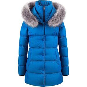 Women's Dark Blue Winter Snow Removable Puffer Jacket Coat Faux Fur Fabric Trim
